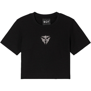BOYLONDON春夏女士短款T恤三鹰标烫钻时尚立体短袖W01002