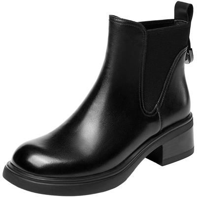 YRC粗跟切尔西短靴真皮厚底套筒