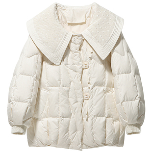 减龄娃娃领短款纯色加厚外套女胖莹莹大码女装冬季韩系保暖羽绒服