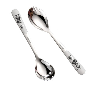 316不锈钢勺子叉子家用勺叉一体儿童沙拉勺两用甜品勺蛋糕水果叉