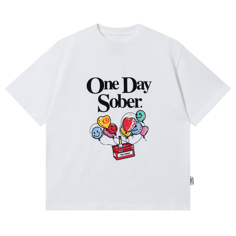 OneDaySober嘉年华系列气球彩色手绘印花丝光棉T恤宽松短袖男女