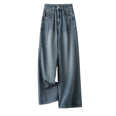 复合银狐绒牛仔裤阔腿裤