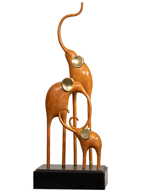 现代美学三只小象黄铜装饰摆件