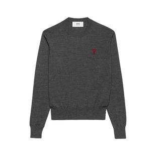 Ami Paris男士经典款红色爱心刺绣羊毛休闲圆领套头毛衣