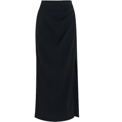 夏莫卡黑色醋酸开衩半身裙