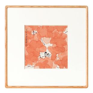 水墨荷花装饰画日式斗方形三联客厅沙发写意陈家泠实木卯榫壁挂画