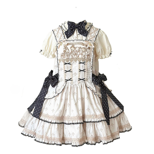 柠檬清唱曲lolita原创  熊熊假日JSK doll感 刺绣狗牙 麻袋款现货
