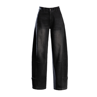 黑色工装裤女士牛仔裤女2026新款宽松裤子春秋季小个子哈伦弯刀裤