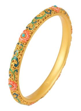 非遗花丝镂空珐琅祥云海棠银手镯