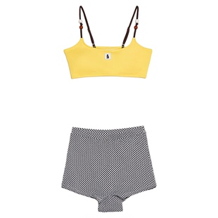 Tagi.《机灵果实》串珠复古拼色度假挂脖吊带裙装分体泳衣