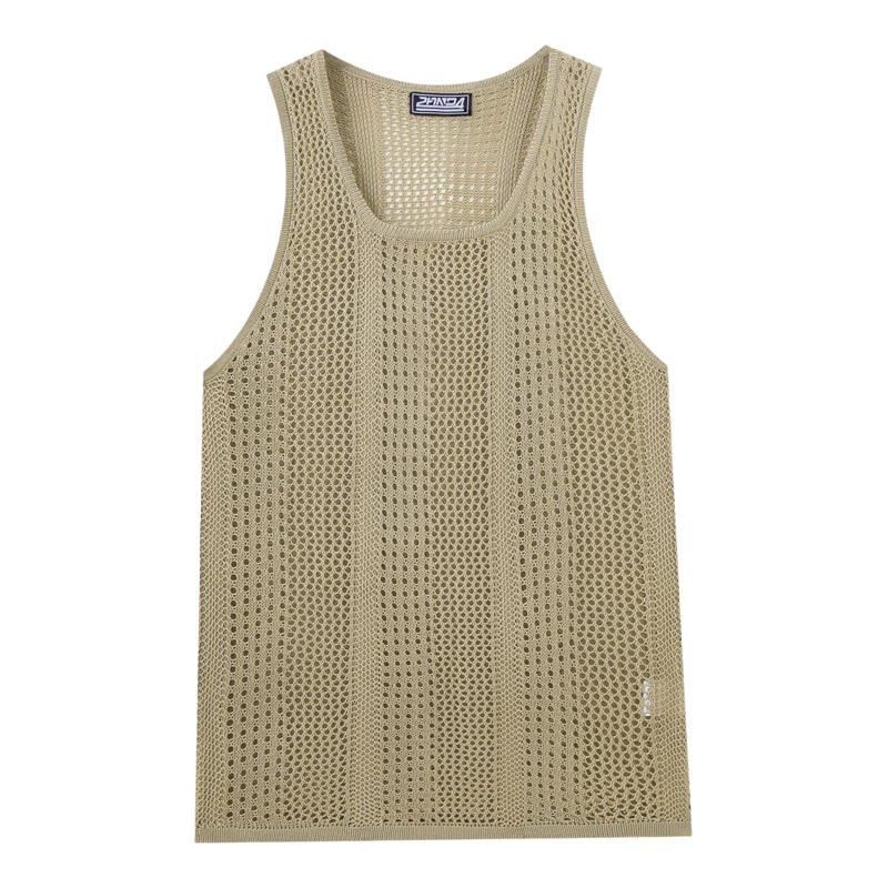 2026夏外贸男装时尚白色网眼针织背心薄款修身无袖打底衫Men vest