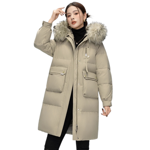 雪中飞2026秋冬新款女士中长款连帽羽绒服貉子大毛领时尚简约保暖
