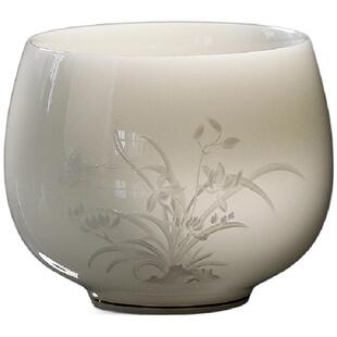 冰种璞玉白瓷茶杯主人杯羊脂玉单杯家用品茗杯大号陶瓷茶盏礼品杯