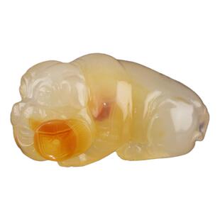 冰彩玉髓红皮哈巴狗手件把玩茶宠苏工雕刻羊脂白玉石饱满文玩礼品