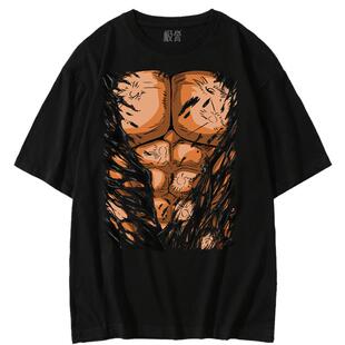 北斗神拳·腹肌觉醒  黑色战衣被橙色斗气撕裂！健次郎式硬核T恤