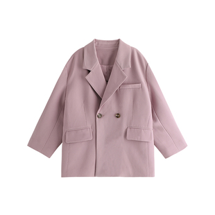 布丁哈鲁春装女童粉色西装外套2026春秋季新款洋气儿童休闲百搭