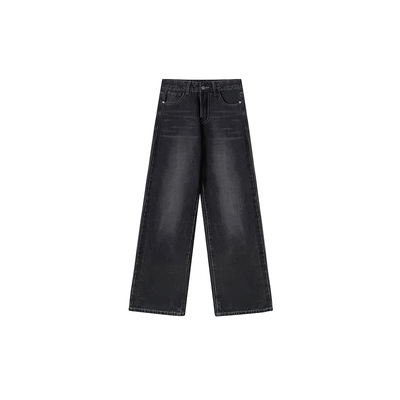 加绒黑灰色阔腿牛仔裤女秋冬