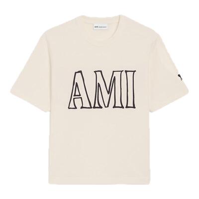 【春夏新品】Ami Paris 男女同款袖口ADC前后印花棉T恤 箱型短袖