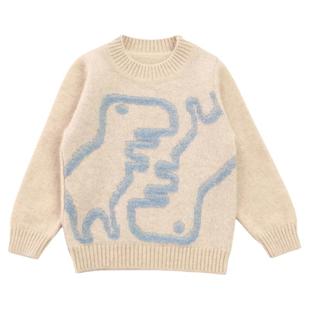 MOLIULIU康赛妮100%山羊绒男童纯羊绒衫儿童宝宝针织毛衫卡通恐龙