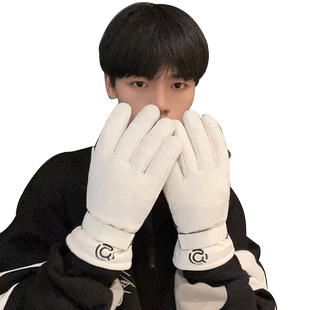 2023新款潮牌滑雪手套男士冬季骑行电动车防风加绒加厚保暖触屏棉