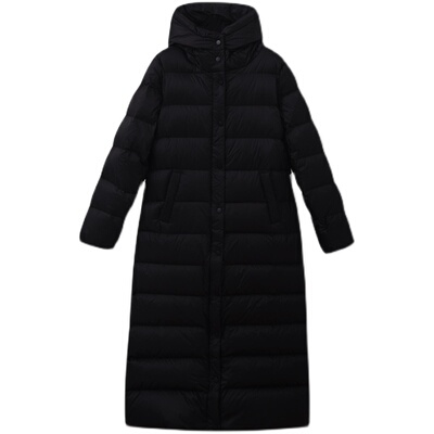 2025秋冬新款羽绒服女加厚连帽中长款长过膝时尚90白鹅绒黑色外套