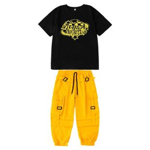 六一儿童街舞潮服男童嘻哈套装黄裤子女童爵士舞服装练功服演出服