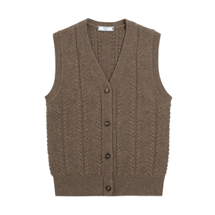 三所vintage 超细美丽奴Merino羊毛马甲针织细扭花纹开衫毛衣背心