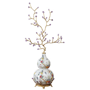 紫水晶发财树陶瓷葫芦铜摆件招财客厅门厅入户玄关乔迁新屋装饰品