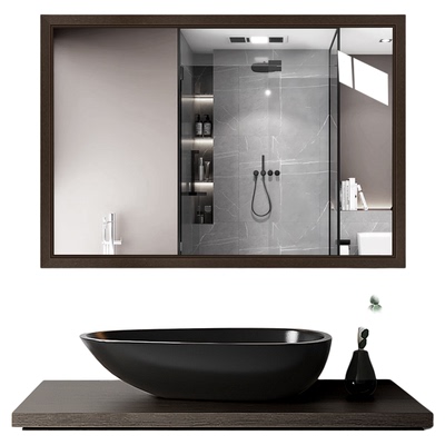 梳妆奥比木方形实木新中式浴室镜