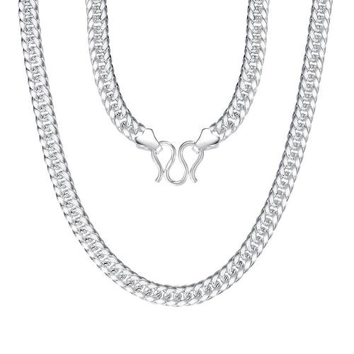 999纯银古巴链项链男士潮男款990足银手链银链子官方旗舰店正品