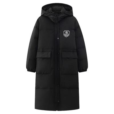 藤野高羽绒服中长款学院风黑色