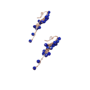 天然青金石耳环女原创简约法式设计感手工串珠小葡萄流苏耳链耳饰