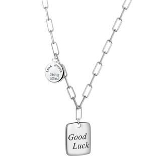 老银匠s925纯银项链GoodLuck幸运字母雕刻银牌男女生日礼物锁骨链