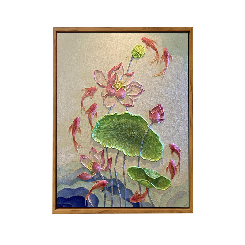 中国风荷花肌理画DIY高级感装饰