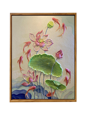 中国风荷花肌理画DIY高级感装饰