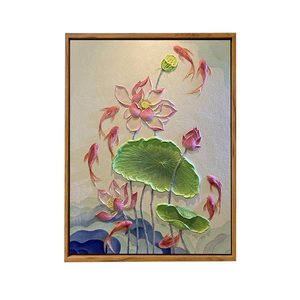 中国风荷花肌理画DIY高级感装饰