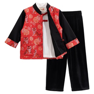 2026过年衣服新中式儿童唐装套装红色老虎拜年服男女童中国风礼服