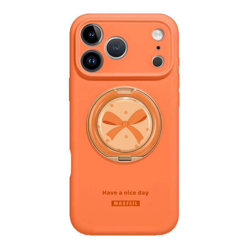 MASFEIL × 橙色蝴蝶结适用苹果17Promax手机壳新款带支架iPhone17Pro保护套Eo1支点液态硅胶17pm简约高级感