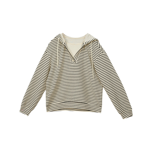 忘城W232座/光的缝隙/26春新棉混纺条纹连帽卫衣休闲假两件上衣女