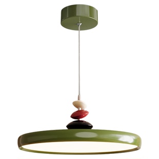 餐厅吊灯中古风设计师可移位墨绿色饭厅餐桌灯法式奶油M豆飞碟灯