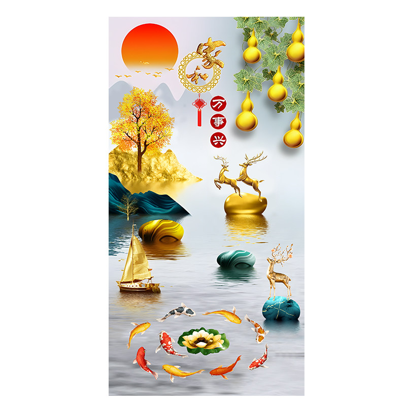 现代简约九鱼图装饰画客厅玄关挂