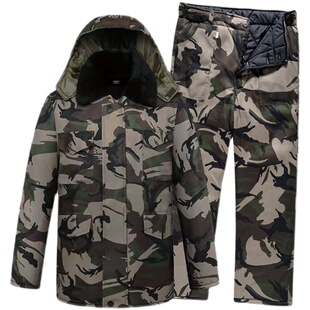 冷库专用防寒工作服套装迷彩劳保棉衣棉裤男冬加绒加厚棉服中长款