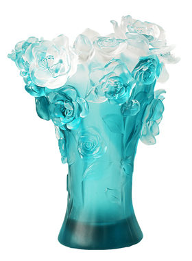 古东东轻奢渐变蓝绿玫瑰琉璃花瓶