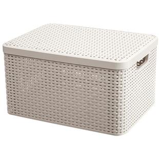 藤编书本收纳箱塑料带盖零食儿童玩具衣服篮储物盒整理筐书箱神器