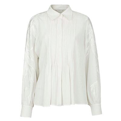 sdeer圣迪奥女装复古翻领风琴褶绣花长袖衬衫S241Z0520