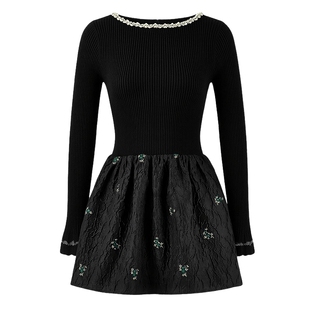 MISSCOCOON可可尼黑色针织连衣裙女2026春新款收腰假两件拼接裙裤