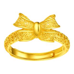 百泰蝴蝶结黄金戒指足金999开口女戒情侣对戒女金指环结婚求婚戒