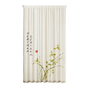 免打孔亚麻纱门帘新款中式窗纱帘过道遮挡帘隔断帘卧室防蚊蝇纱帘