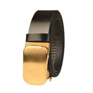 男士实心纯黄铜真皮自动扣腰带头层牛皮青年休闲有牙外穿裤腰皮带