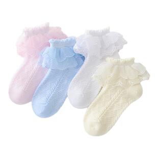 洛丽塔儿童袜子春夏薄款棉袜女童蕾丝公主袜白色花边袜小孩舞蹈袜